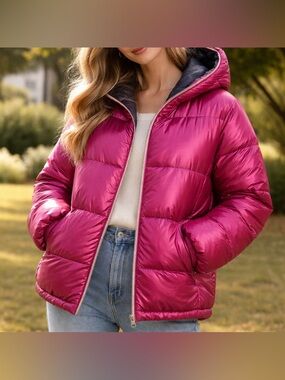 Kjus Women's Backflip Jacket Goose Down Reversible Puffer Pink Gray Size 2XL